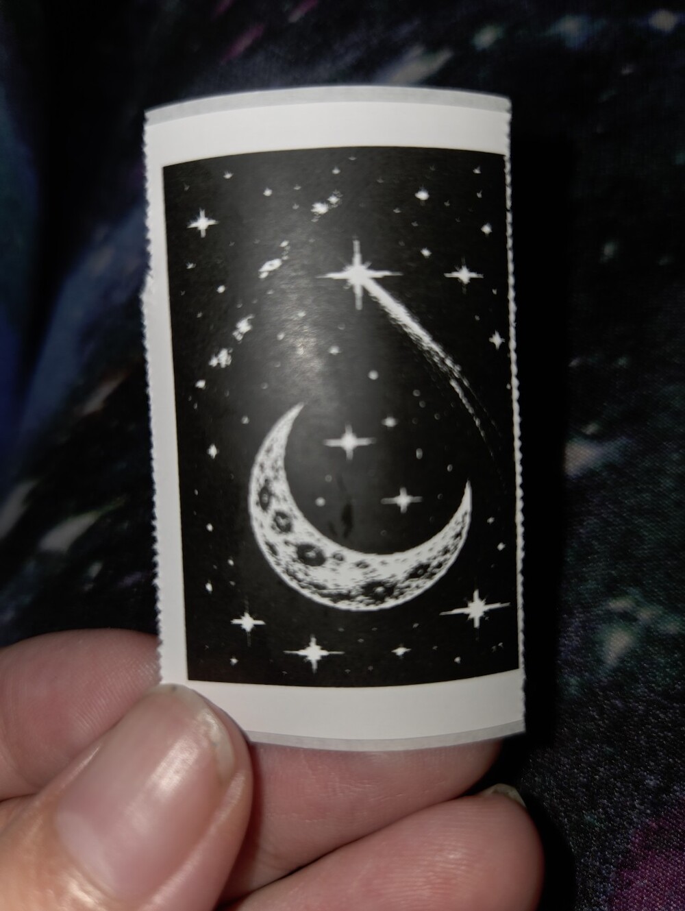 Celestial Crescent Moon & Shooting Star Mini Sticker – Fan Made – Approx. 2 Inch